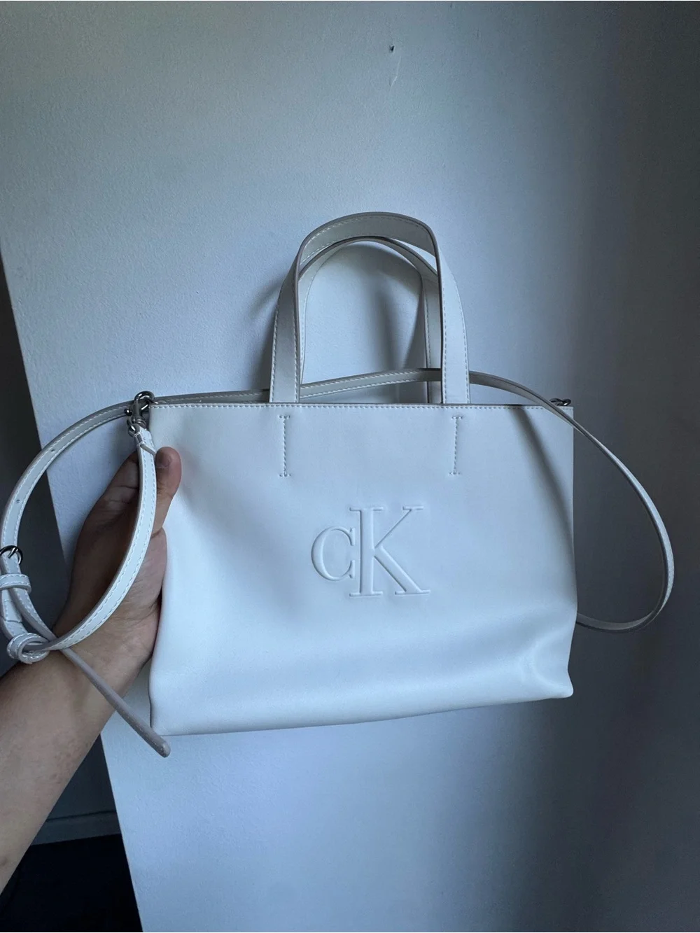 Calvin Klein White Tote Bag with Embossed CK